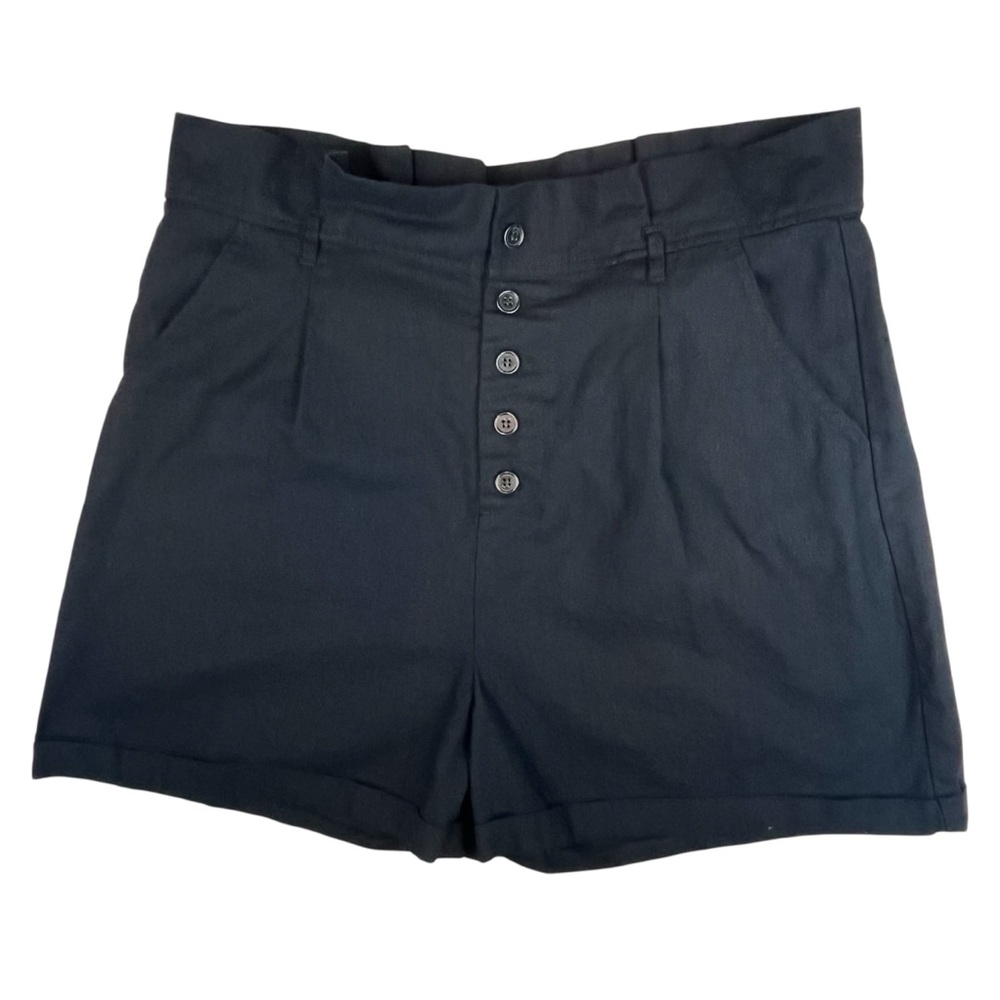 Black Cotton / Linen Blend Button-Up Shorts with Paper Bag Waist Size XL